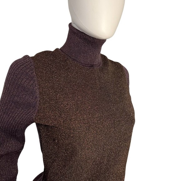 TORY BURCH Lindley Shimmer Sparkle Wool Blend Turtleneck Sweater M - Picture 2 of 11